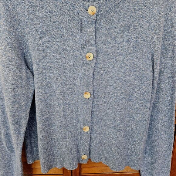 Candace Cameron Bure Cardigan Womens M Blue Cotton Sweater Classic Minimalist - Picture 3 of 9